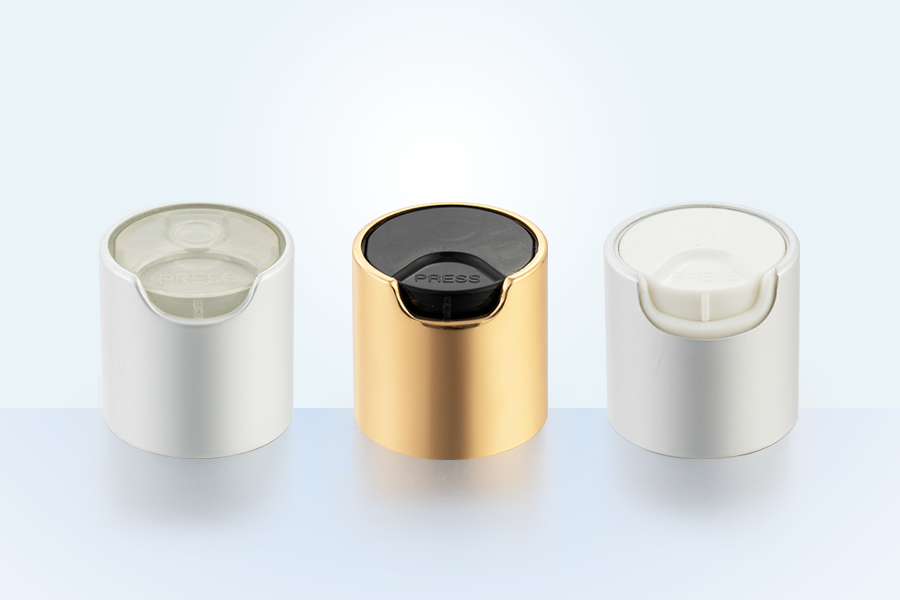 Aluminium-Etikett Aluminium-plastischer 24/410 Disc Top-Kappe, Drücken Sie Top Cap, Disc Press Cap für Lotionflasche